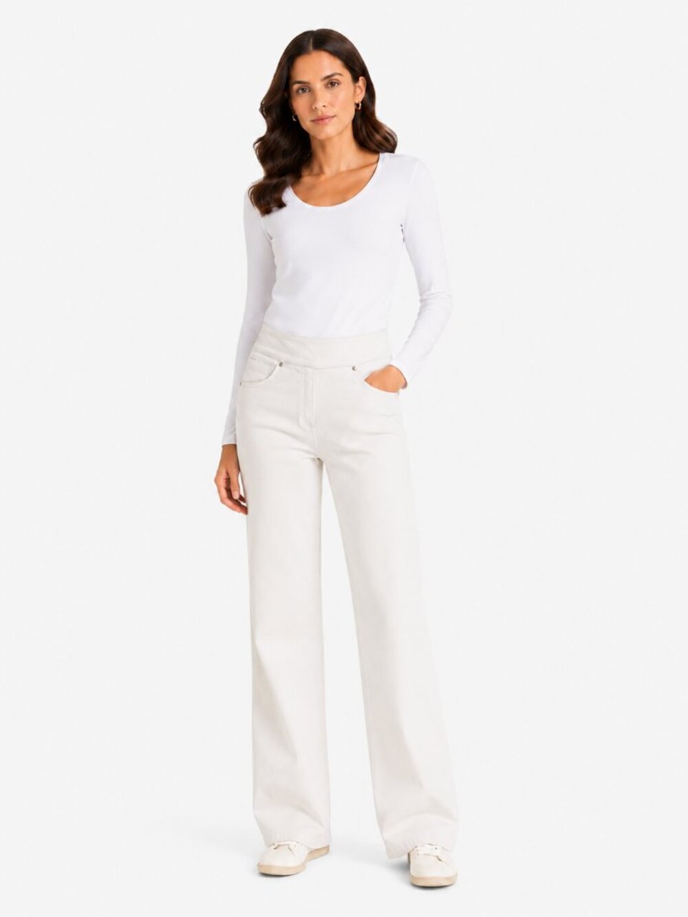 ESCADA IVORY WHITE HIGH RISE STRAIGHT LEG LOGO FRONT STITCH PANEL CLOSURE PANTS